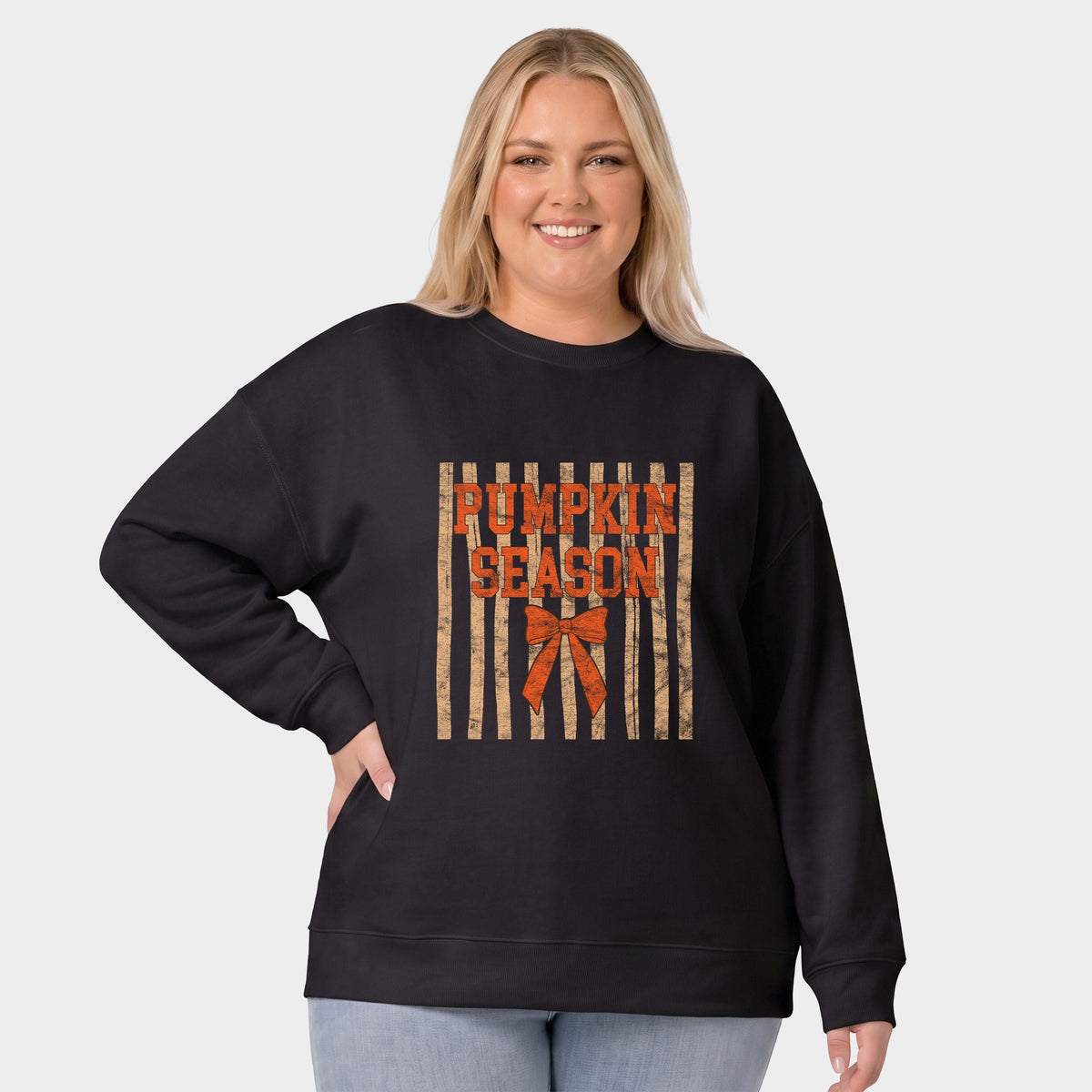 Pumpkin Season Bow - Women's Plus Sized Graphic Sweatshirt