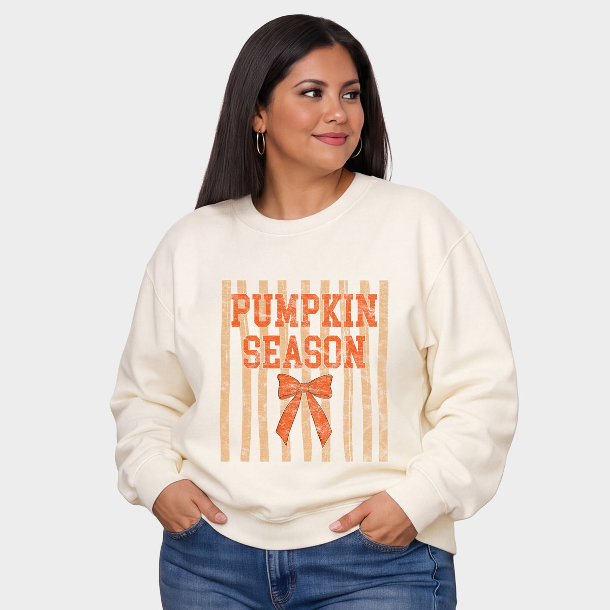 Pumpkin Season Bow - Women's Plus Sized Graphic Sweatshirt