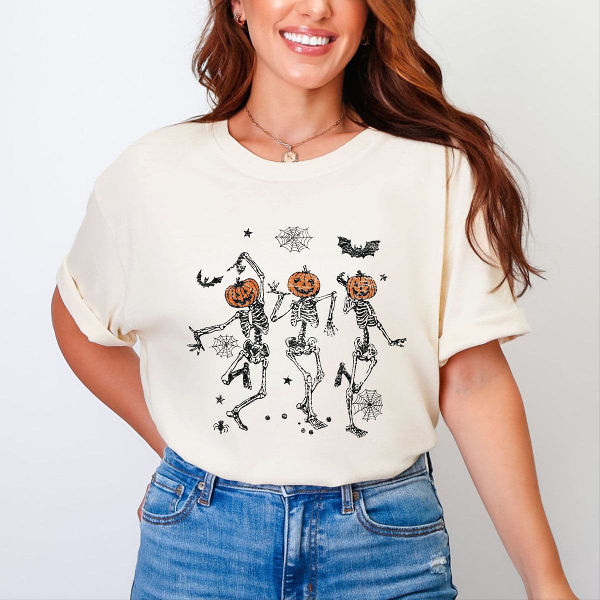 Dancing Skeleton Trio - Women's Garment Dyed Graphic T-Shirt