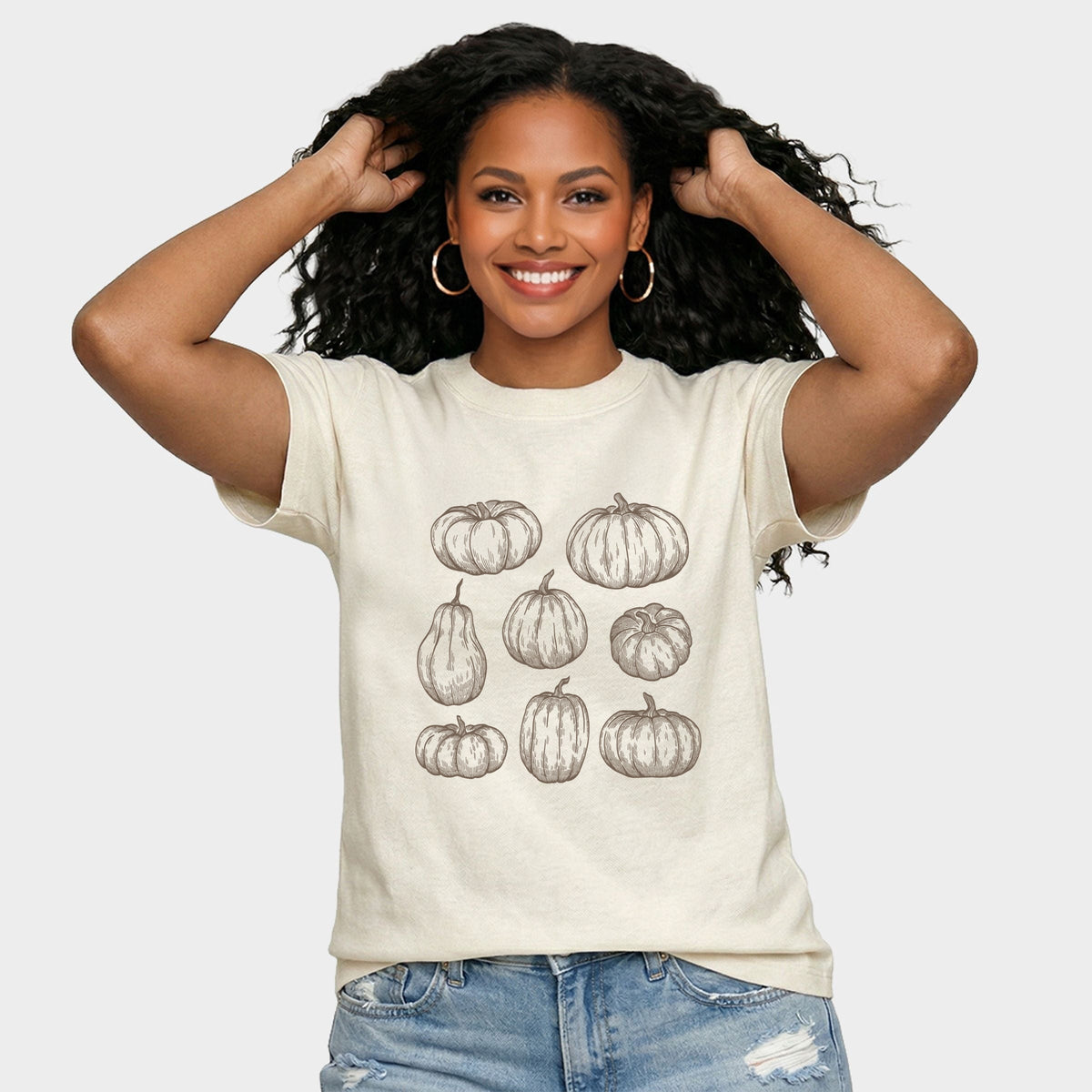 Sketched Pumpkin Collage - Women's Relaxed Boxy Tee