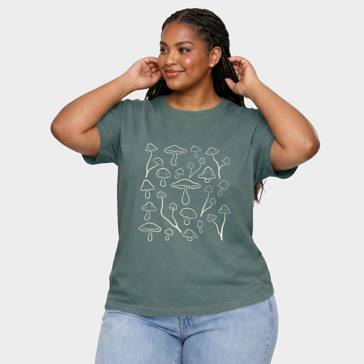 Woodland Mushrooms - Women's Plus Sized Garment Dyed Graphic T-Shirt