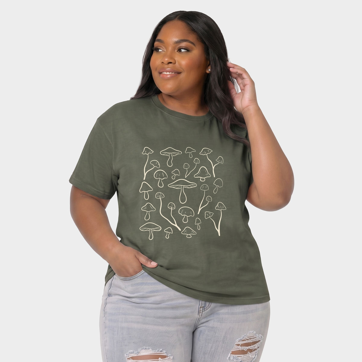 Woodland Mushrooms - Women's Plus Sized Garment Dyed Graphic T-Shirt