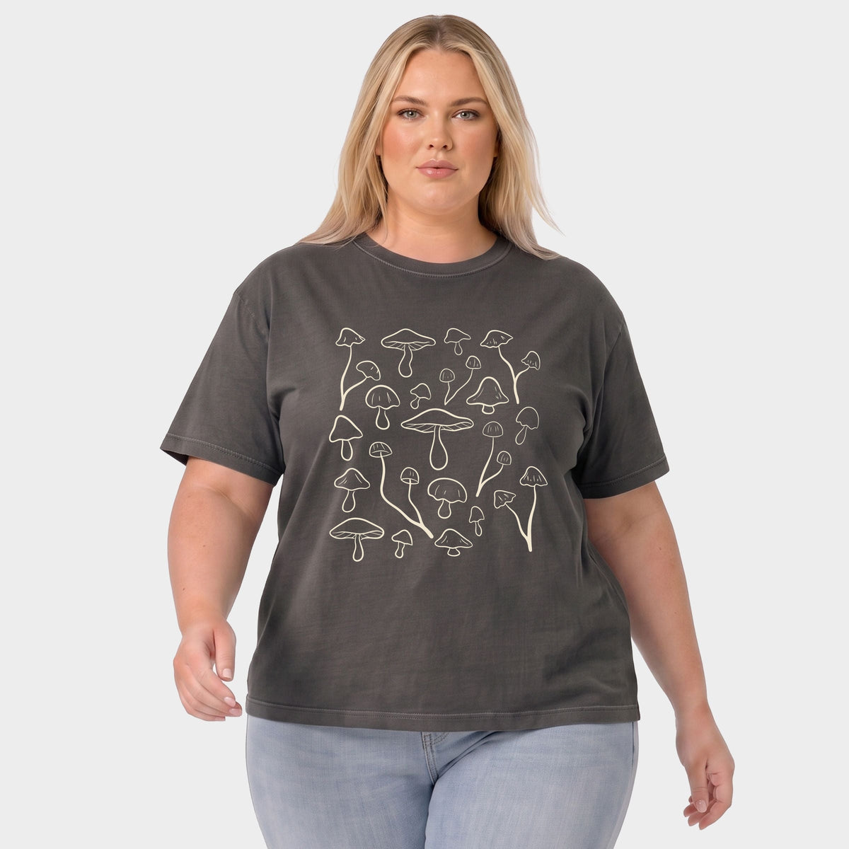 Woodland Mushrooms - Women's Plus Sized Garment Dyed Graphic T-Shirt
