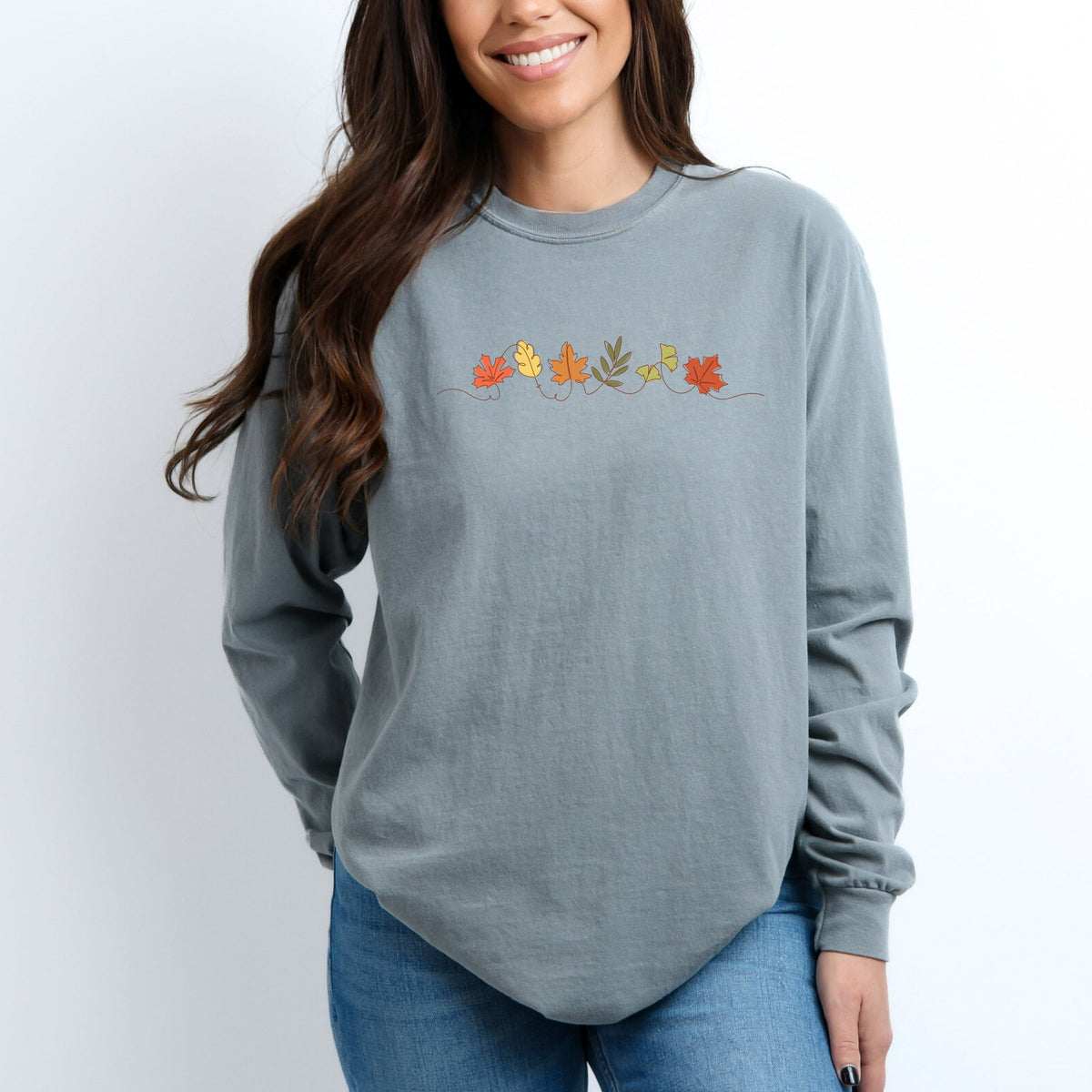 Fall Leaves Line - Women's Garment Dyed Long Sleeve Graphic T-Shirt