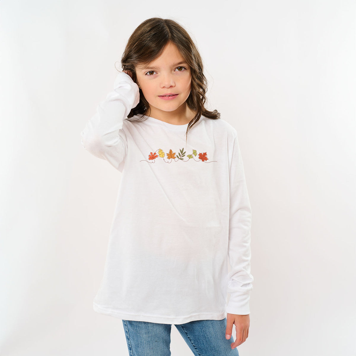 Fall Leaves Line - Youth Long Sleeve Graphic T-Shirt