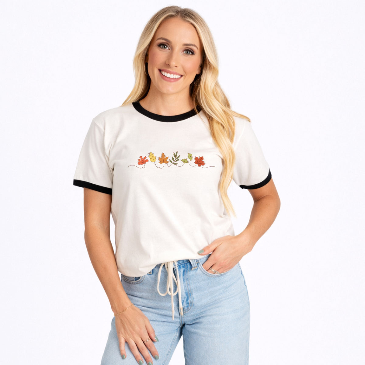 Fall Leaves Line - Women's Ringer Graphic T-Shirt