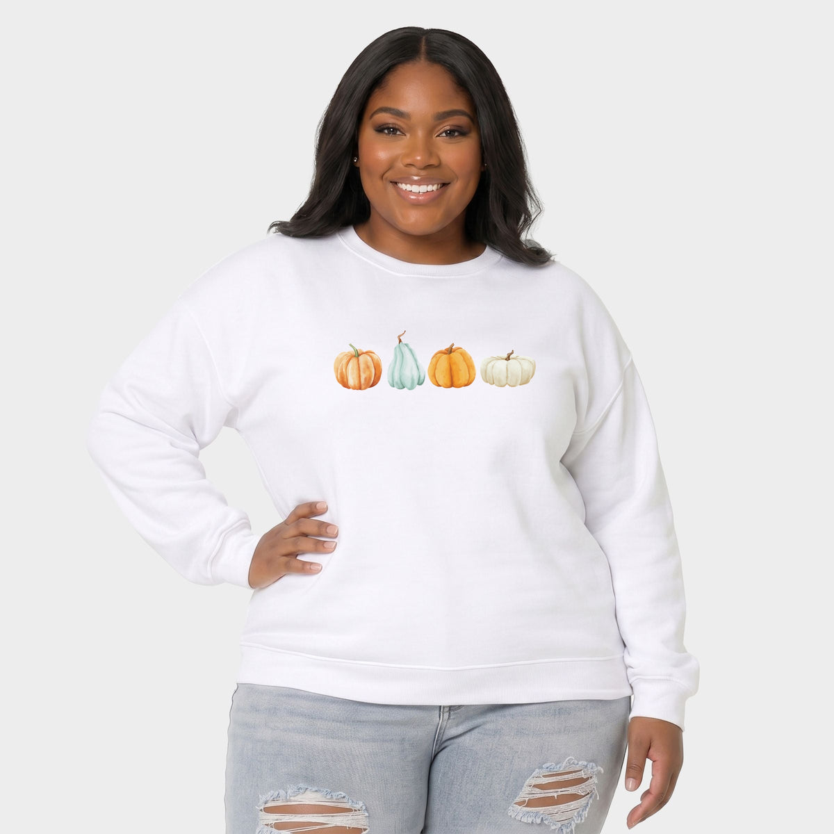Watercolor Pumpkins Row -  Women's Plus Sized Graphic Sweatshirt
