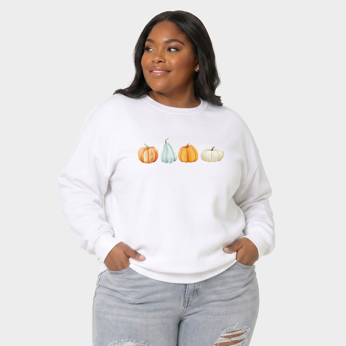 Watercolor Pumpkins Row -  Women's Plus Sized Graphic Sweatshirt