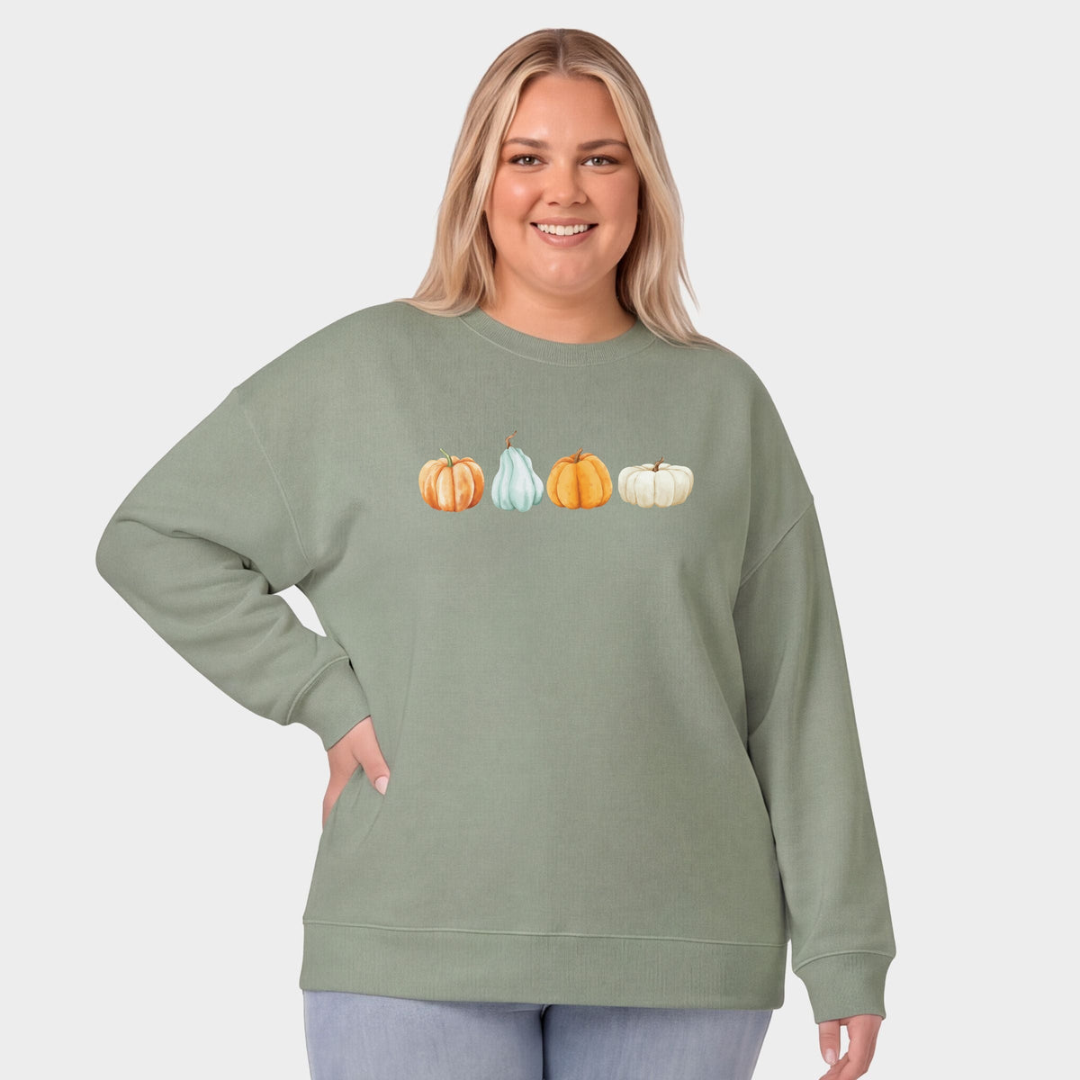 Watercolor Pumpkins Row -  Women's Plus Sized Graphic Sweatshirt