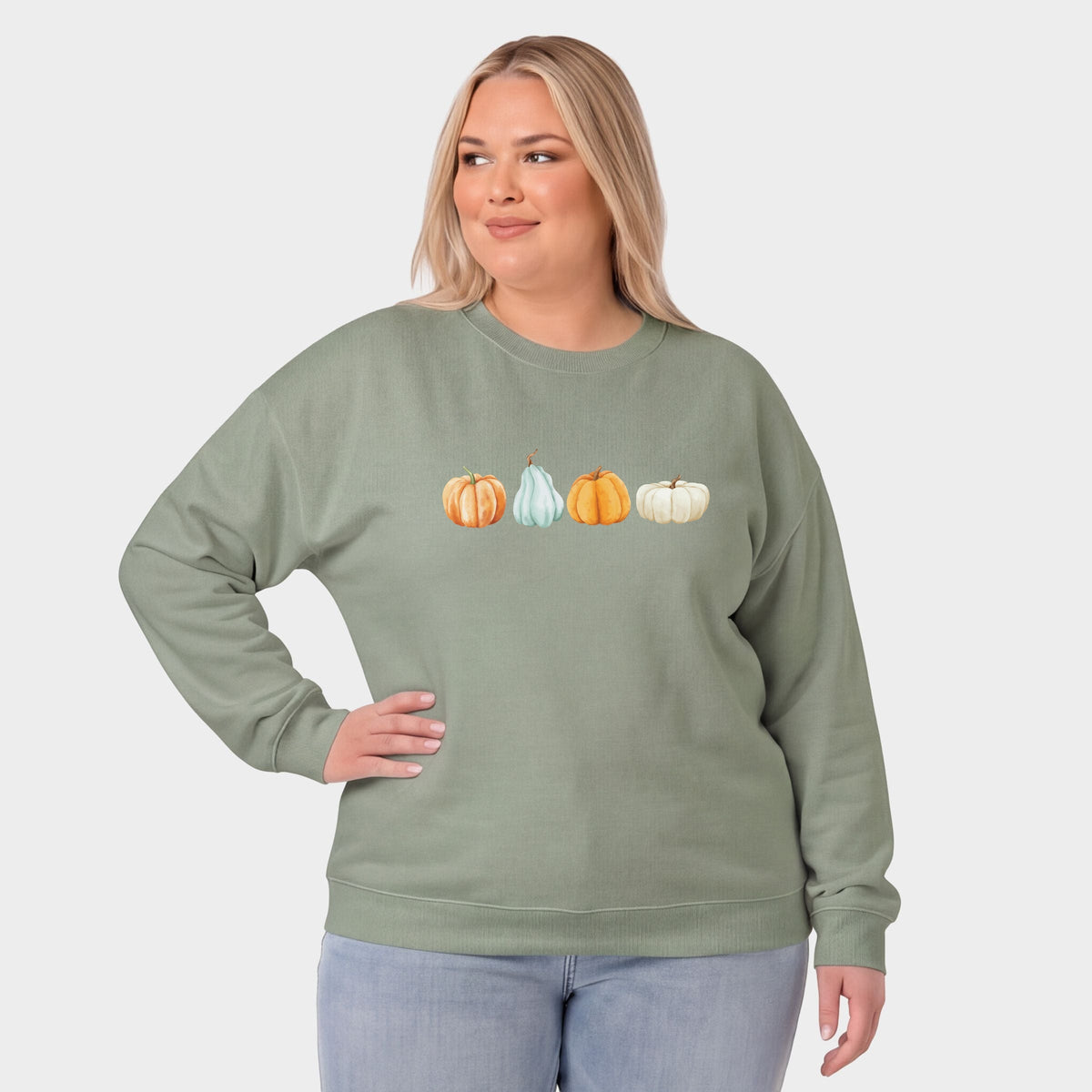 Watercolor Pumpkins Row -  Women's Plus Sized Graphic Sweatshirt