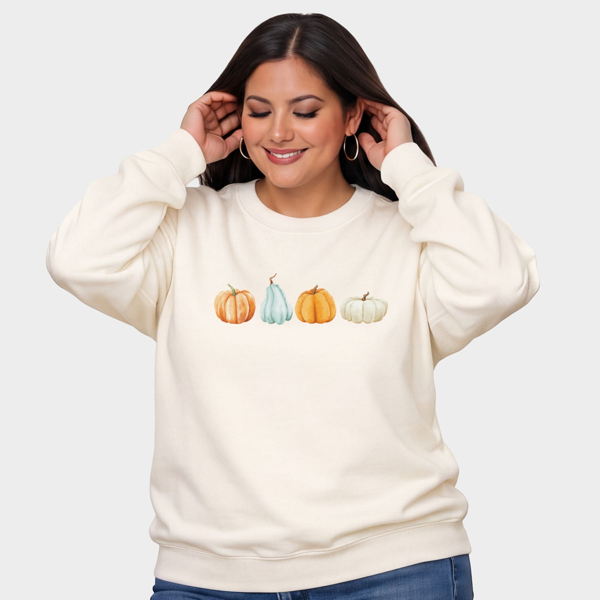 Watercolor Pumpkins Row -  Women's Plus Sized Graphic Sweatshirt