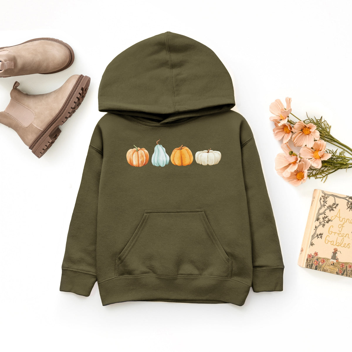 Watercolor Pumpkins Row - Youth Graphic Hoodie