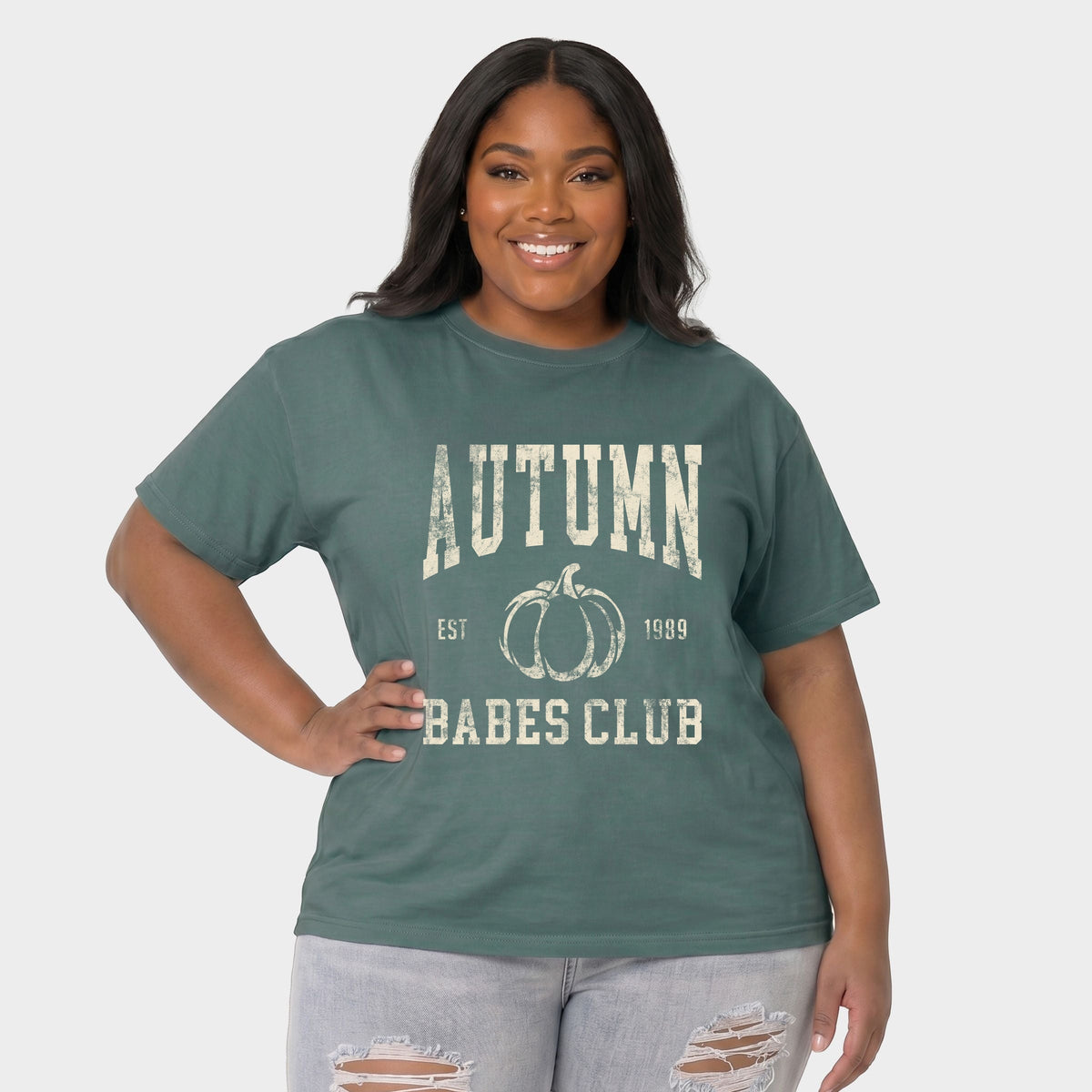 Autumn Babes Club Pumpkin - Women's Plus Sized Garment Dyed Graphic T-Shirt