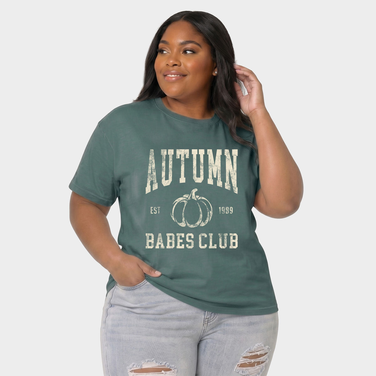 Autumn Babes Club Pumpkin - Women's Plus Sized Garment Dyed Graphic T-Shirt