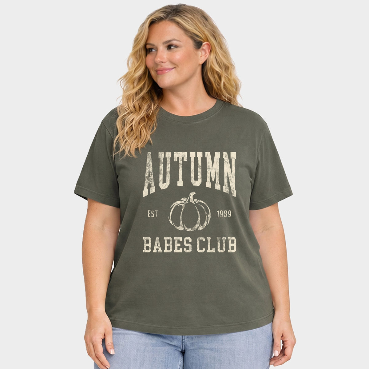 Autumn Babes Club Pumpkin - Women's Plus Sized Garment Dyed Graphic T-Shirt