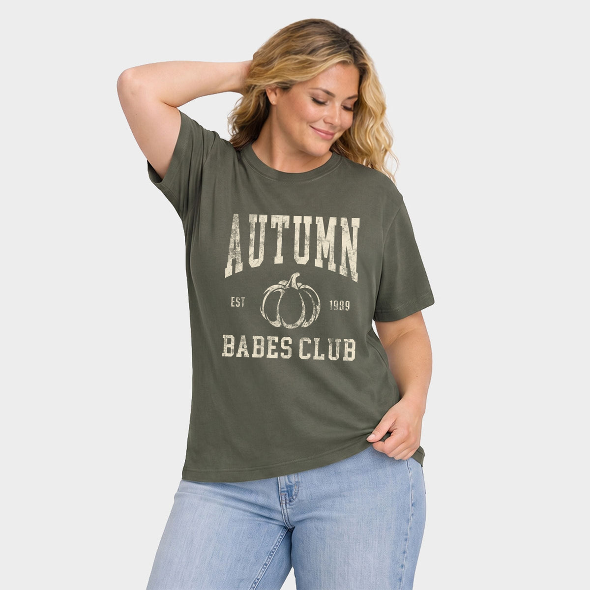 Autumn Babes Club Pumpkin - Women's Plus Sized Garment Dyed Graphic T-Shirt