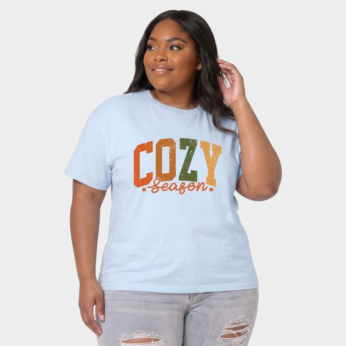 Cozy Season Multi - Women's Plus Sized Garment Dyed Graphic T-Shirt