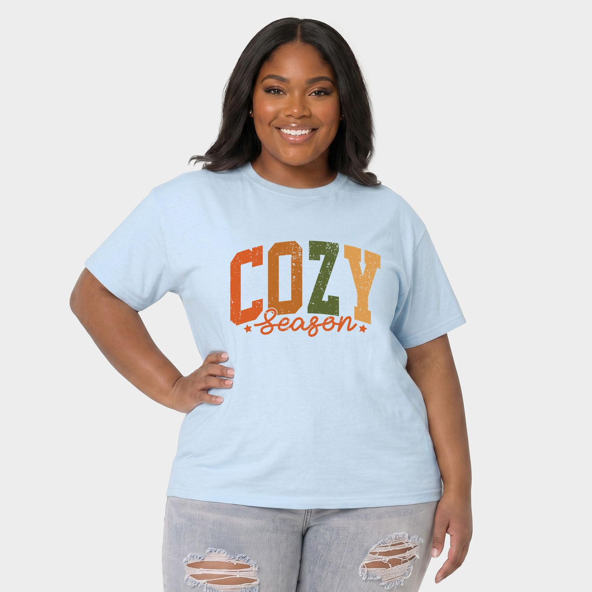 Cozy Season Multi - Women's Plus Sized Garment Dyed Graphic T-Shirt