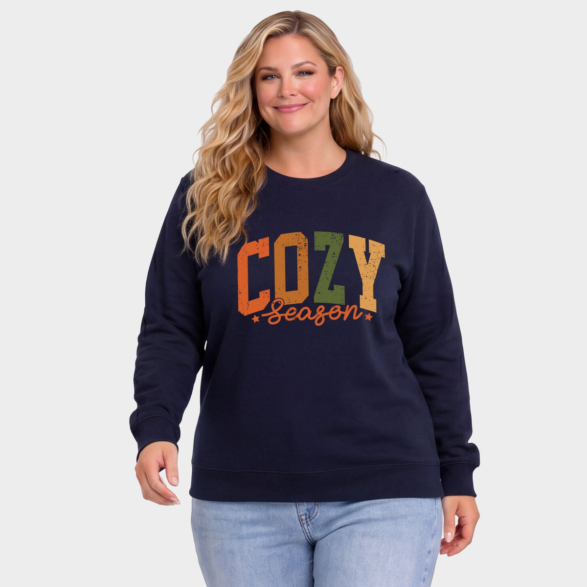 Cozy Season Multi - Women's Plus Sized Graphic Sweatshirt