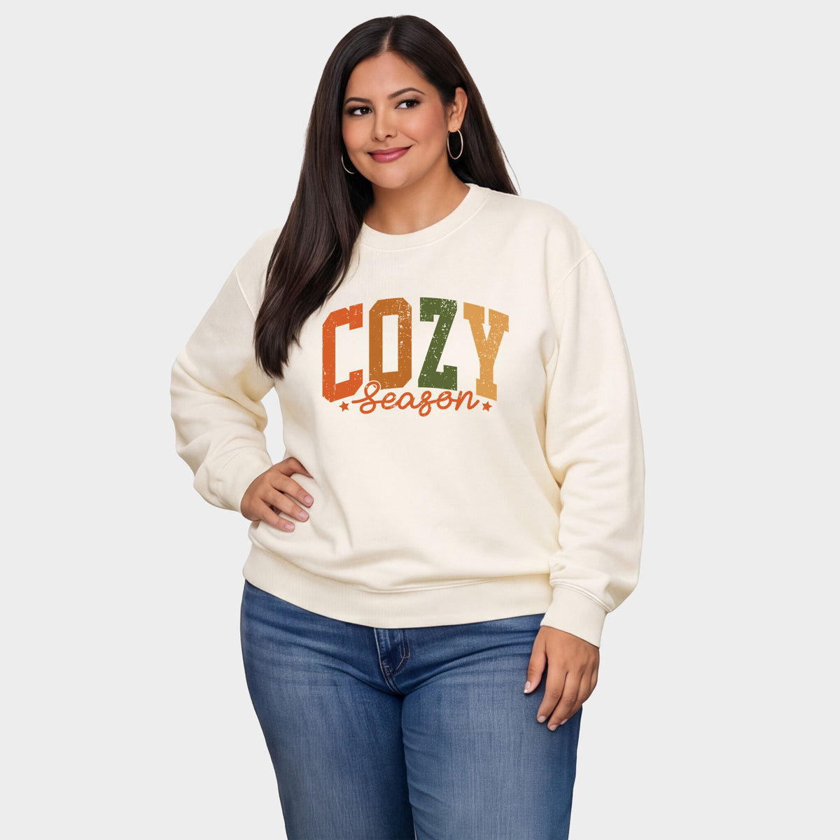 Cozy Season Multi - Women's Plus Sized Graphic Sweatshirt