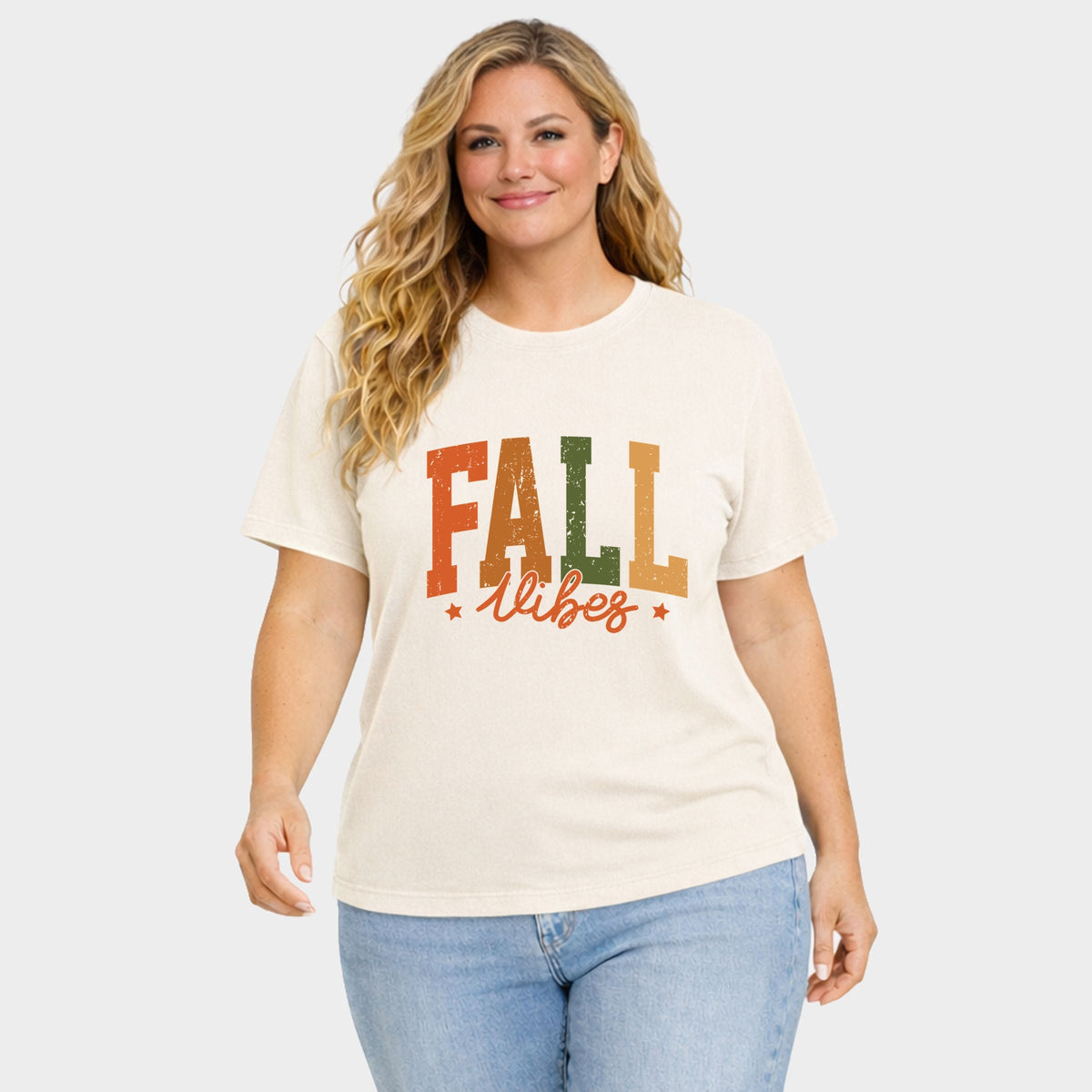 Fall Vibes Multi - Women's Plus Sized Garment Dyed Graphic T-Shirt