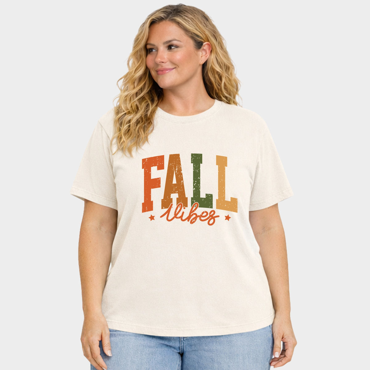 Fall Vibes Multi - Women's Plus Sized Garment Dyed Graphic T-Shirt