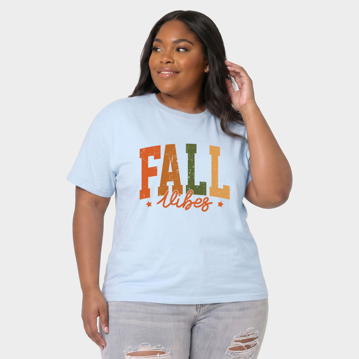 Fall Vibes Multi - Women's Plus Sized Garment Dyed Graphic T-Shirt