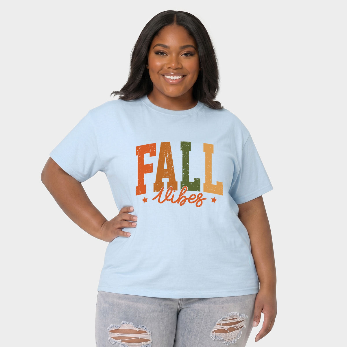 Fall Vibes Multi - Women's Plus Sized Garment Dyed Graphic T-Shirt