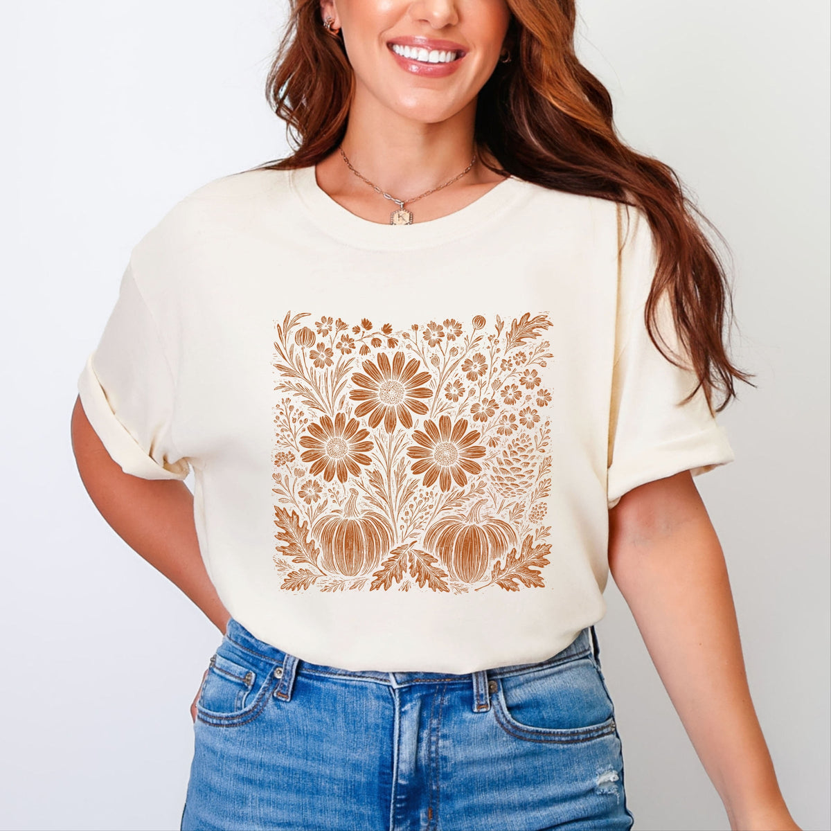 Sunflower Pumpkin Leaves - Women's Garment Dyed Graphic T-Shirt