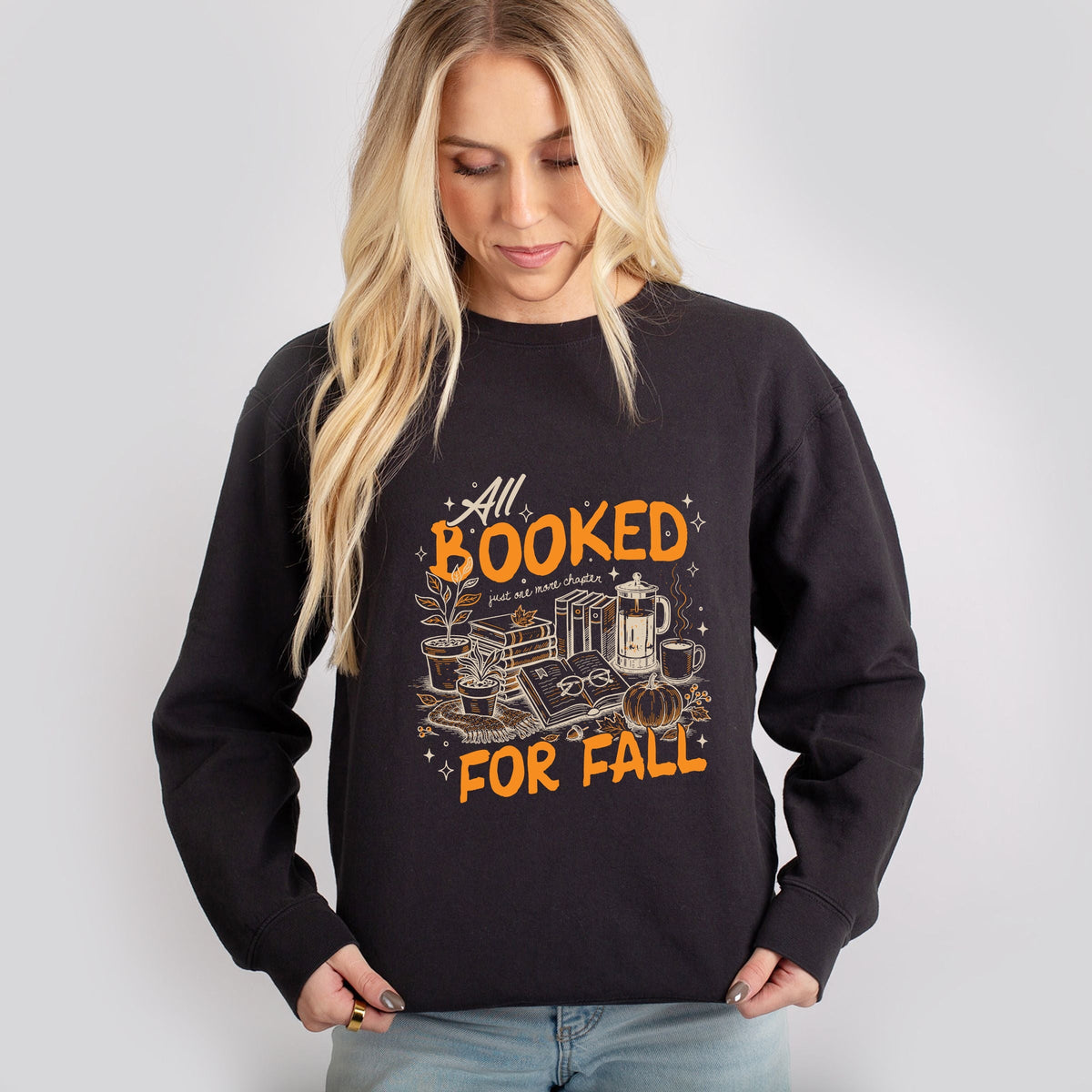 All Booked For Fall - Women's Lightweight Garment Dyed Sweatshirt