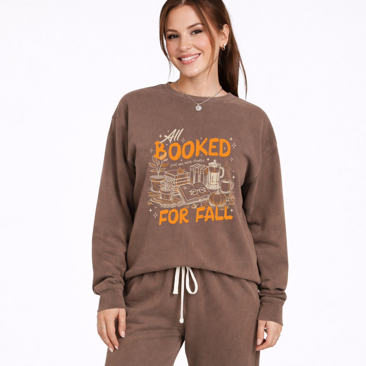 All Booked For Fall - Women's Lightweight Garment Dyed Sweatshirt