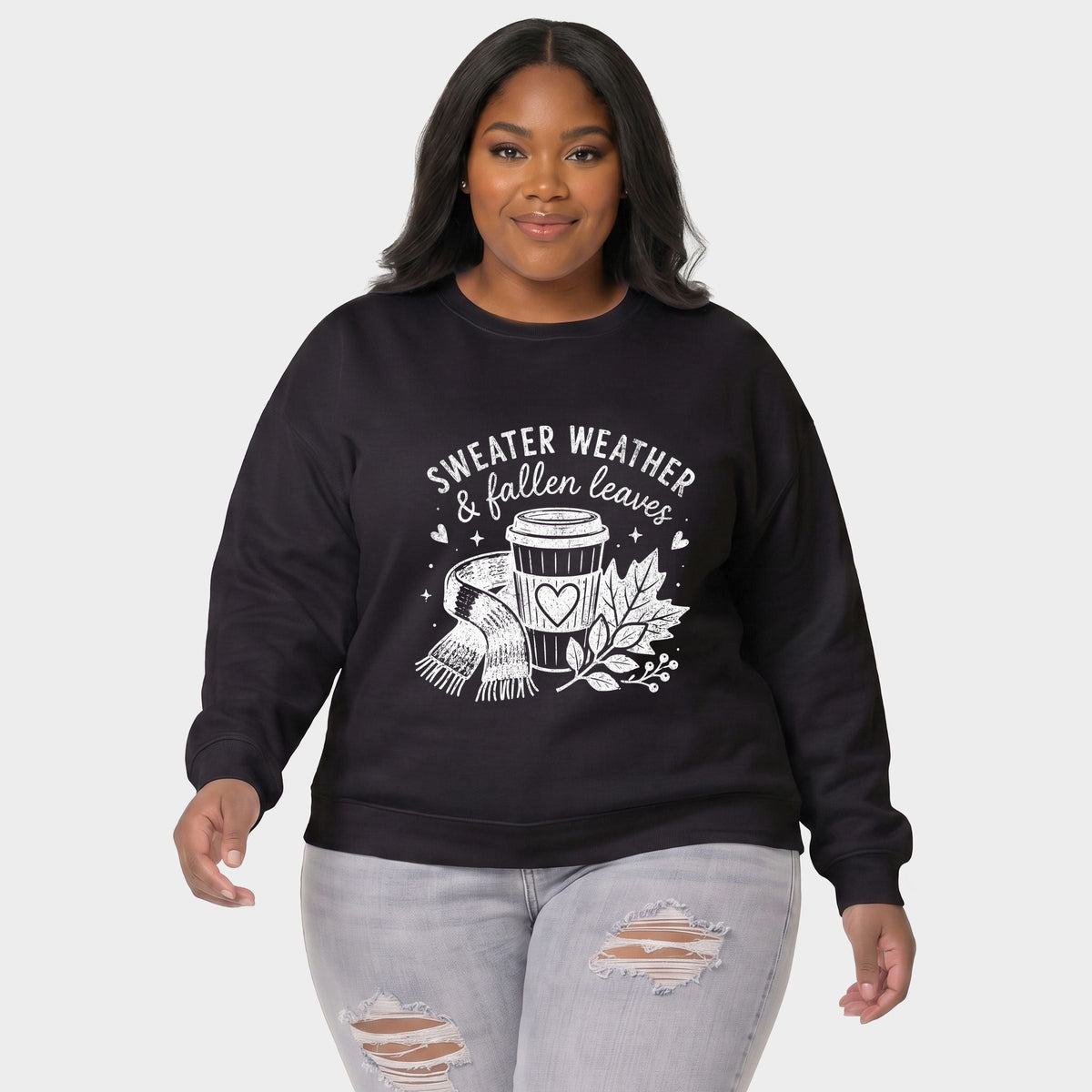 Sweater Weather and Fallen Leaves - Women's Plus Sized Graphic Sweatshirt