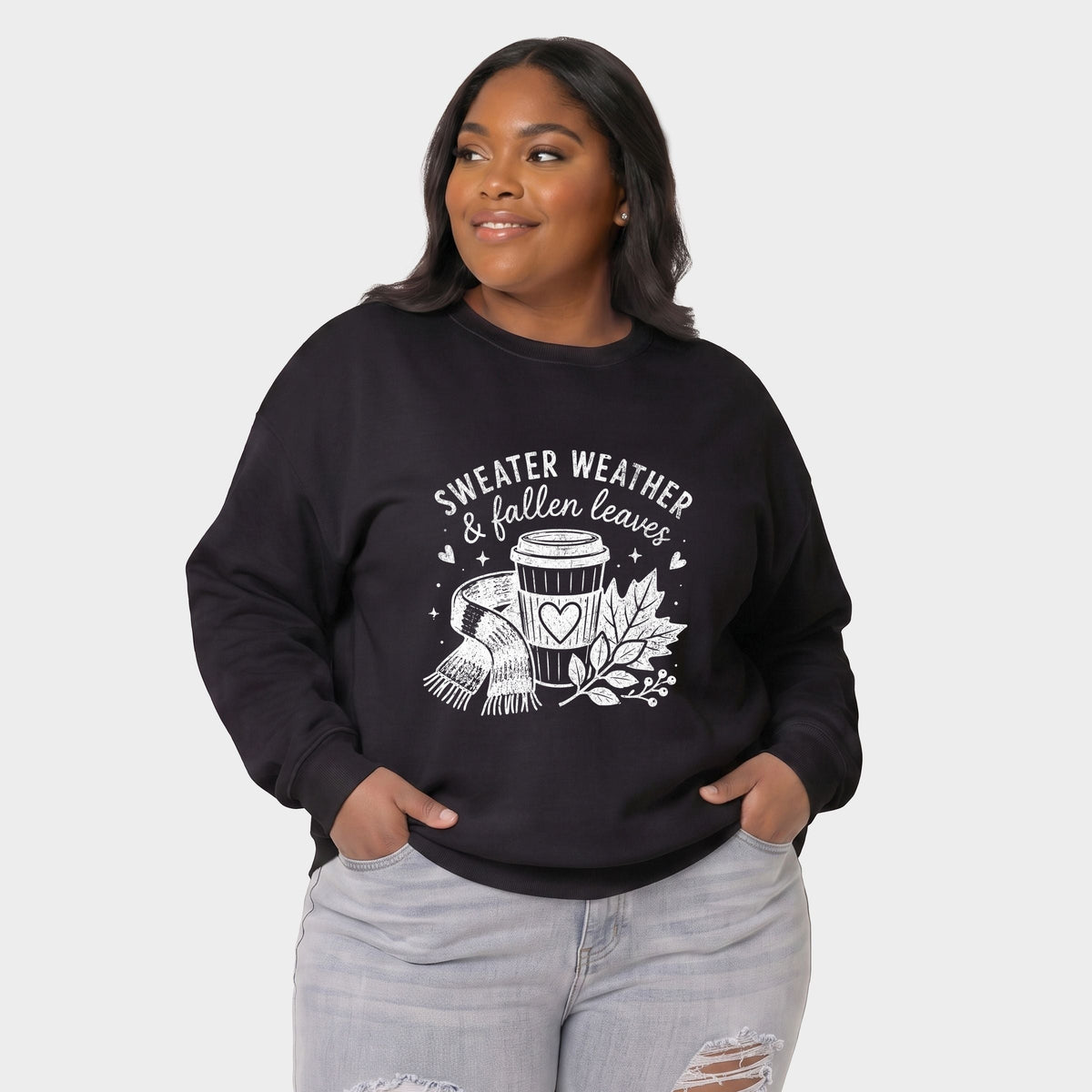 Sweater Weather and Fallen Leaves - Women's Plus Sized Graphic Sweatshirt