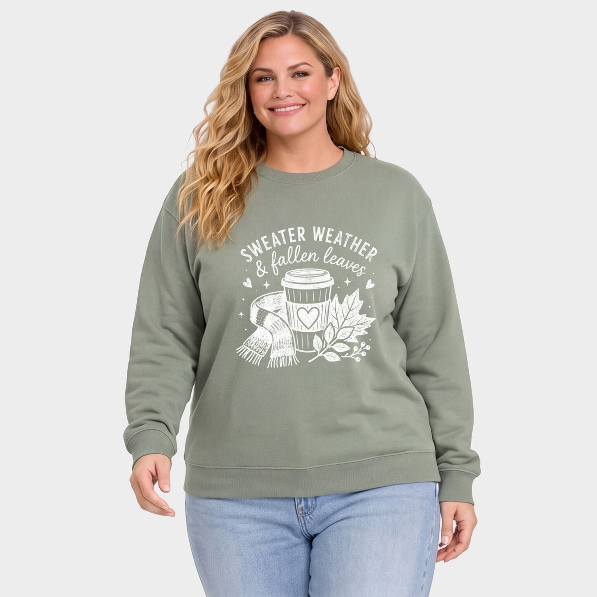 Sweater Weather and Fallen Leaves - Women's Plus Sized Graphic Sweatshirt