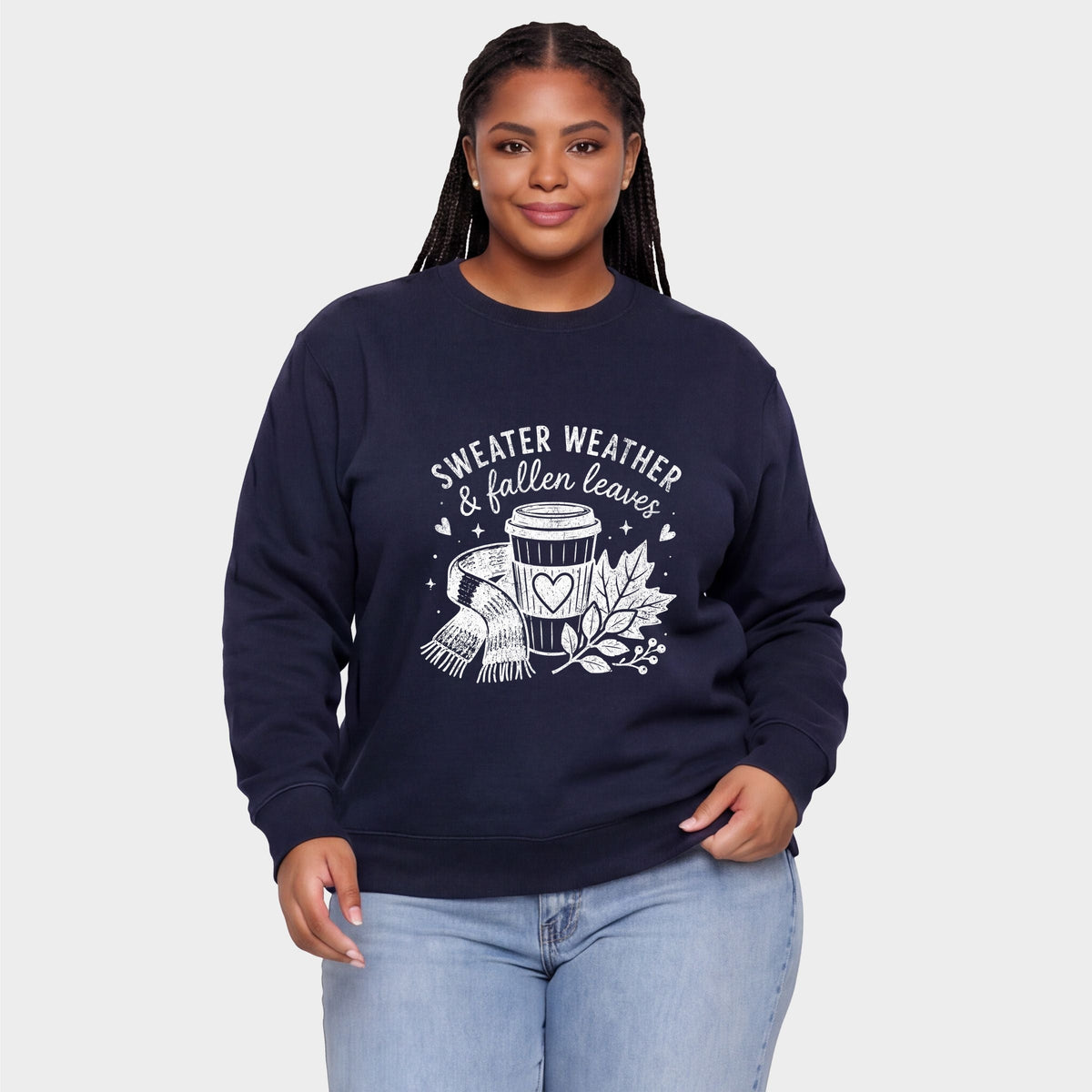 Sweater Weather and Fallen Leaves - Women's Plus Sized Graphic Sweatshirt
