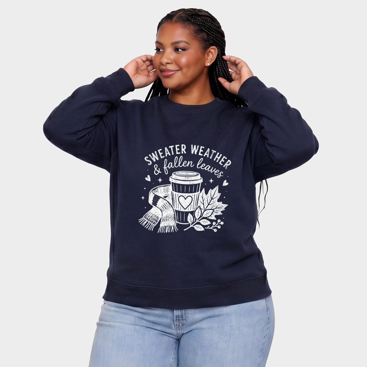 Sweater Weather and Fallen Leaves - Women's Plus Sized Graphic Sweatshirt