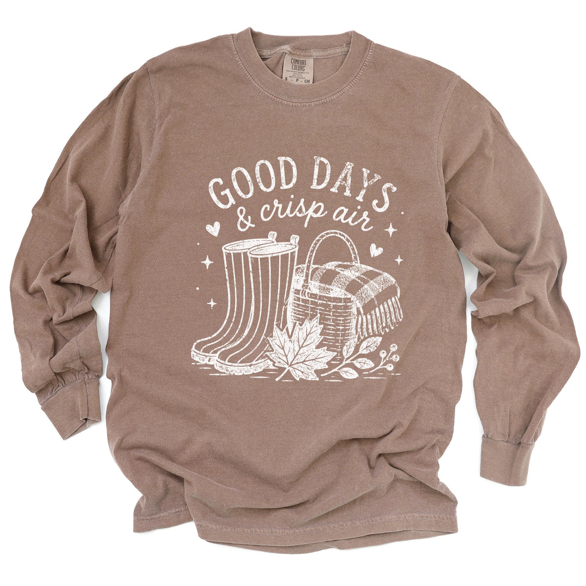 Good Days and Crisp Air - Women's Garment Dyed Long Sleeve Graphic T-Shirt