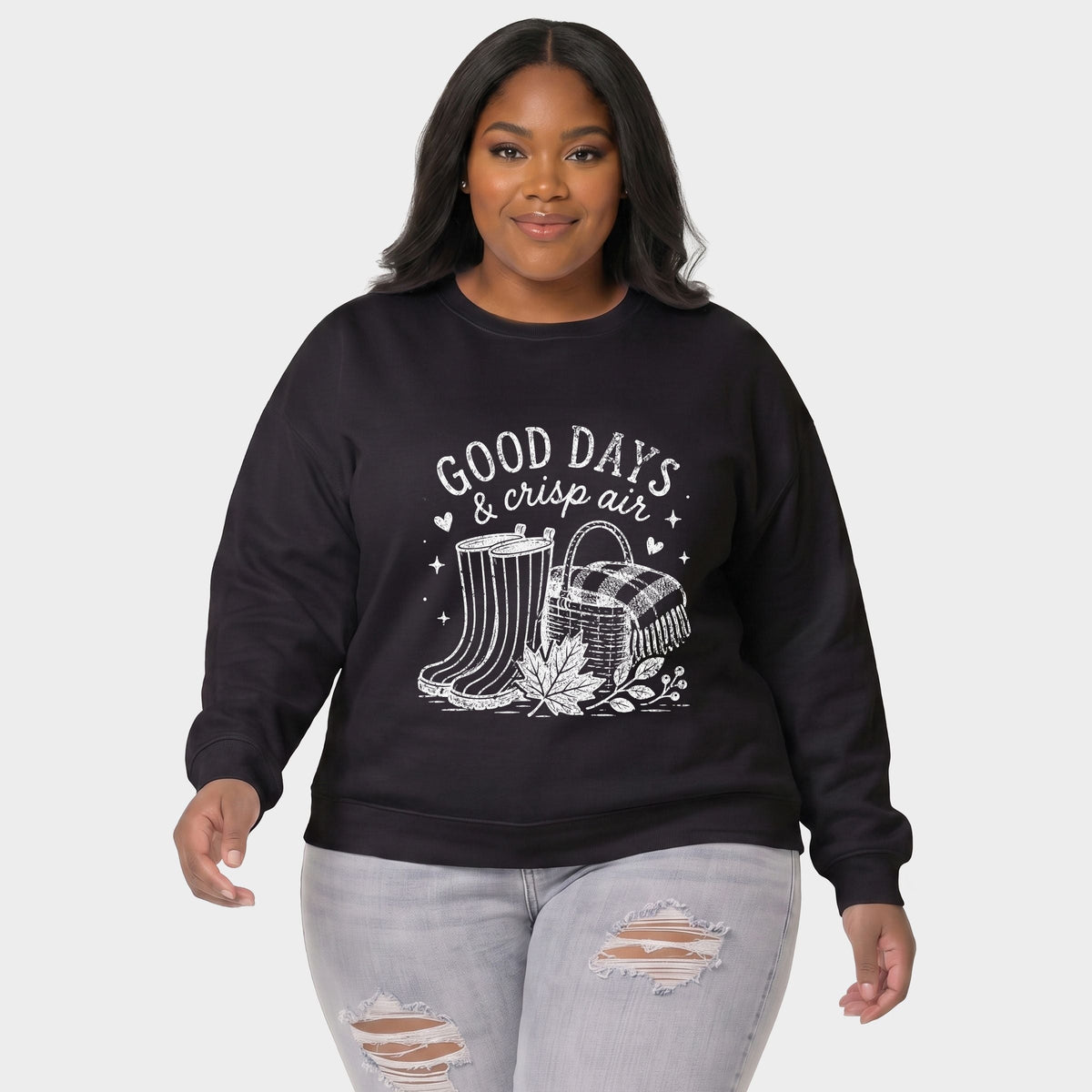 Good Days and Crisp Air - Women's Plus Sized Graphic Sweatshirt