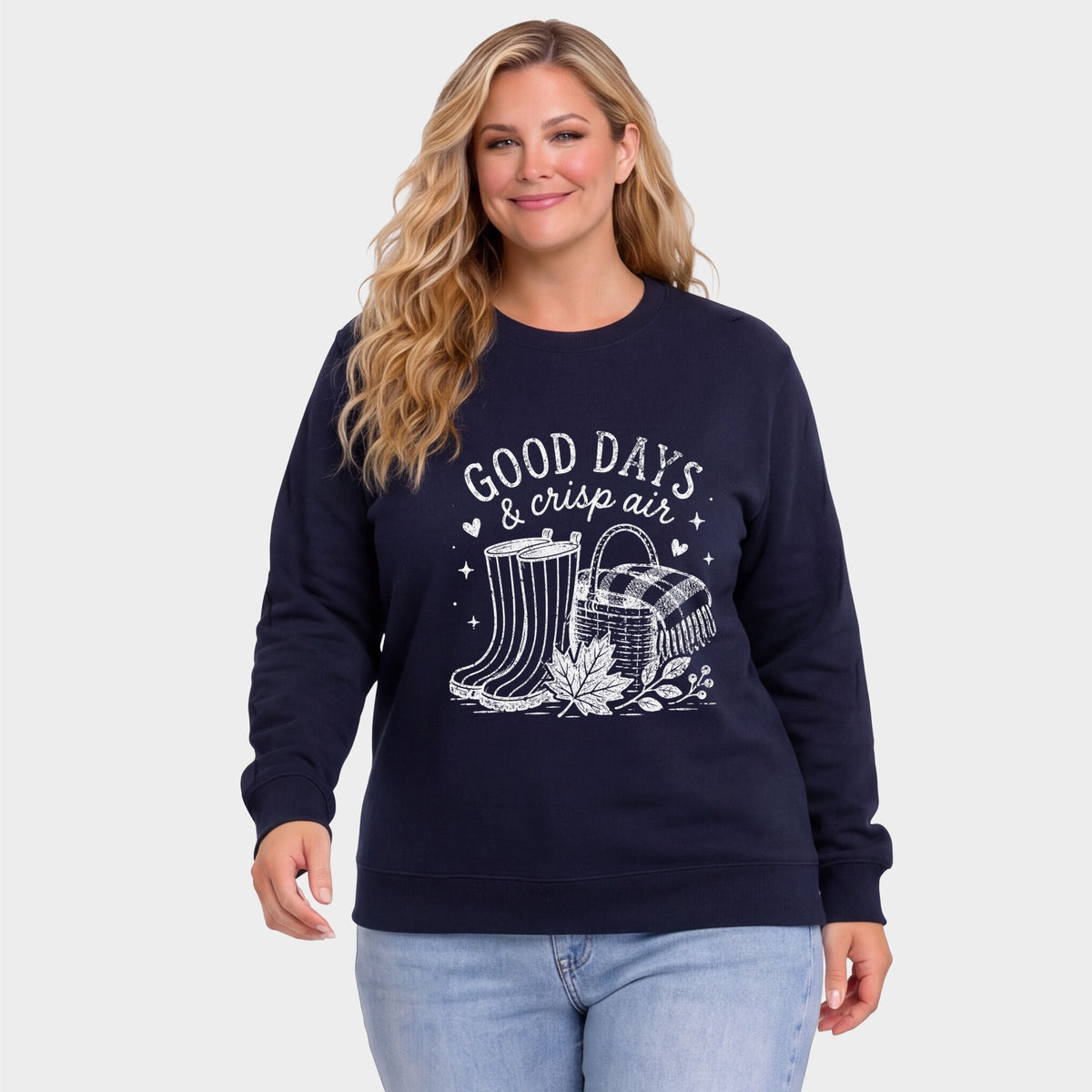 Good Days and Crisp Air - Women's Plus Sized Graphic Sweatshirt