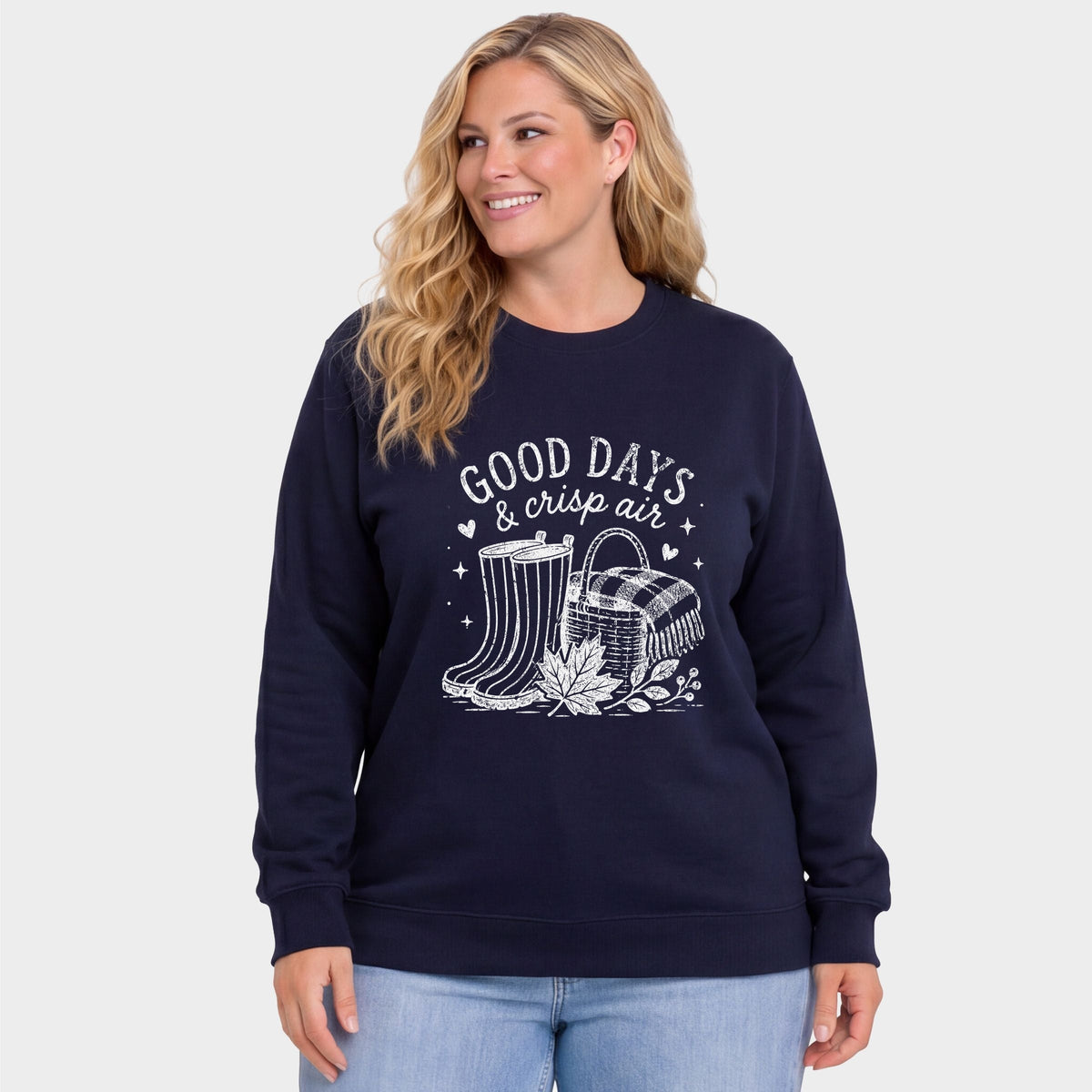 Good Days and Crisp Air - Women's Plus Sized Graphic Sweatshirt