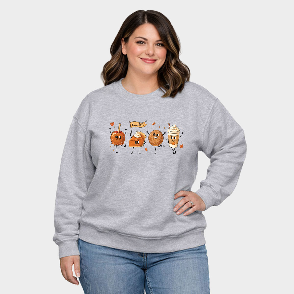 Hello Fall Stick Figures - Women's Plus Sized Graphic Sweatshirt