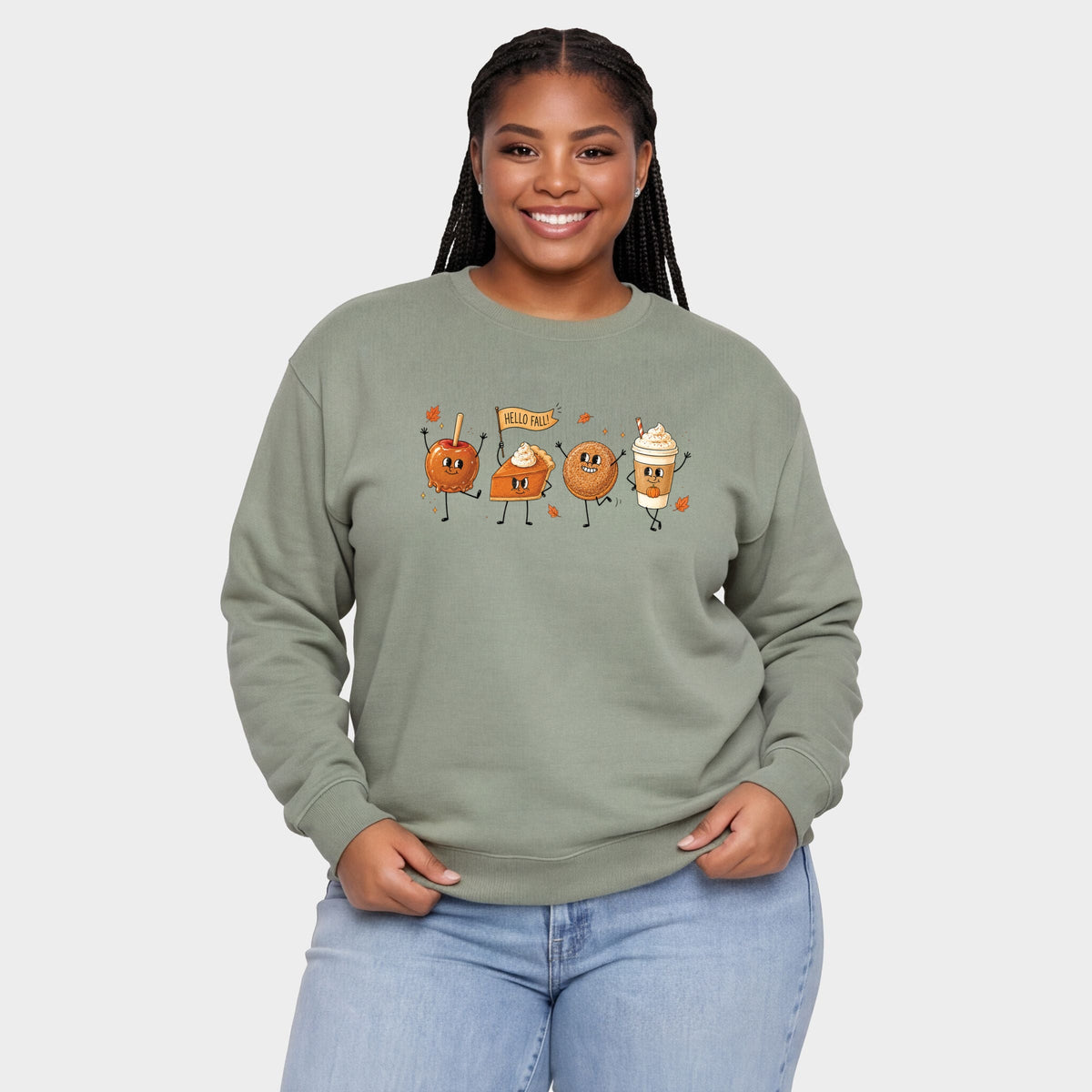 Hello Fall Stick Figures - Women's Plus Sized Graphic Sweatshirt