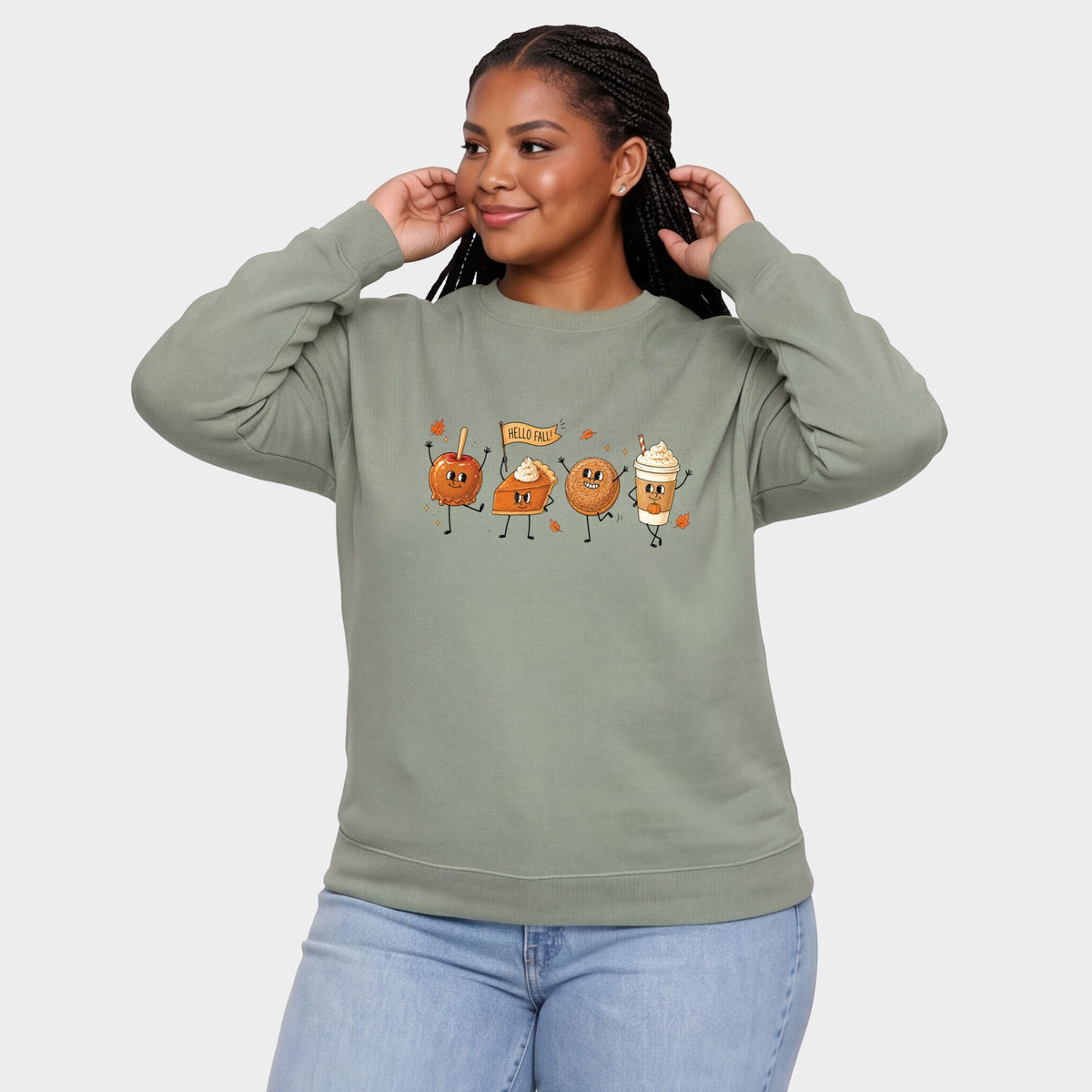 Hello Fall Stick Figures - Women's Plus Sized Graphic Sweatshirt