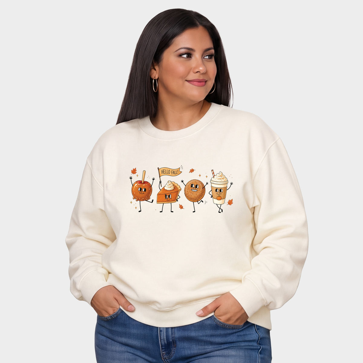 Hello Fall Stick Figures - Women's Plus Sized Graphic Sweatshirt