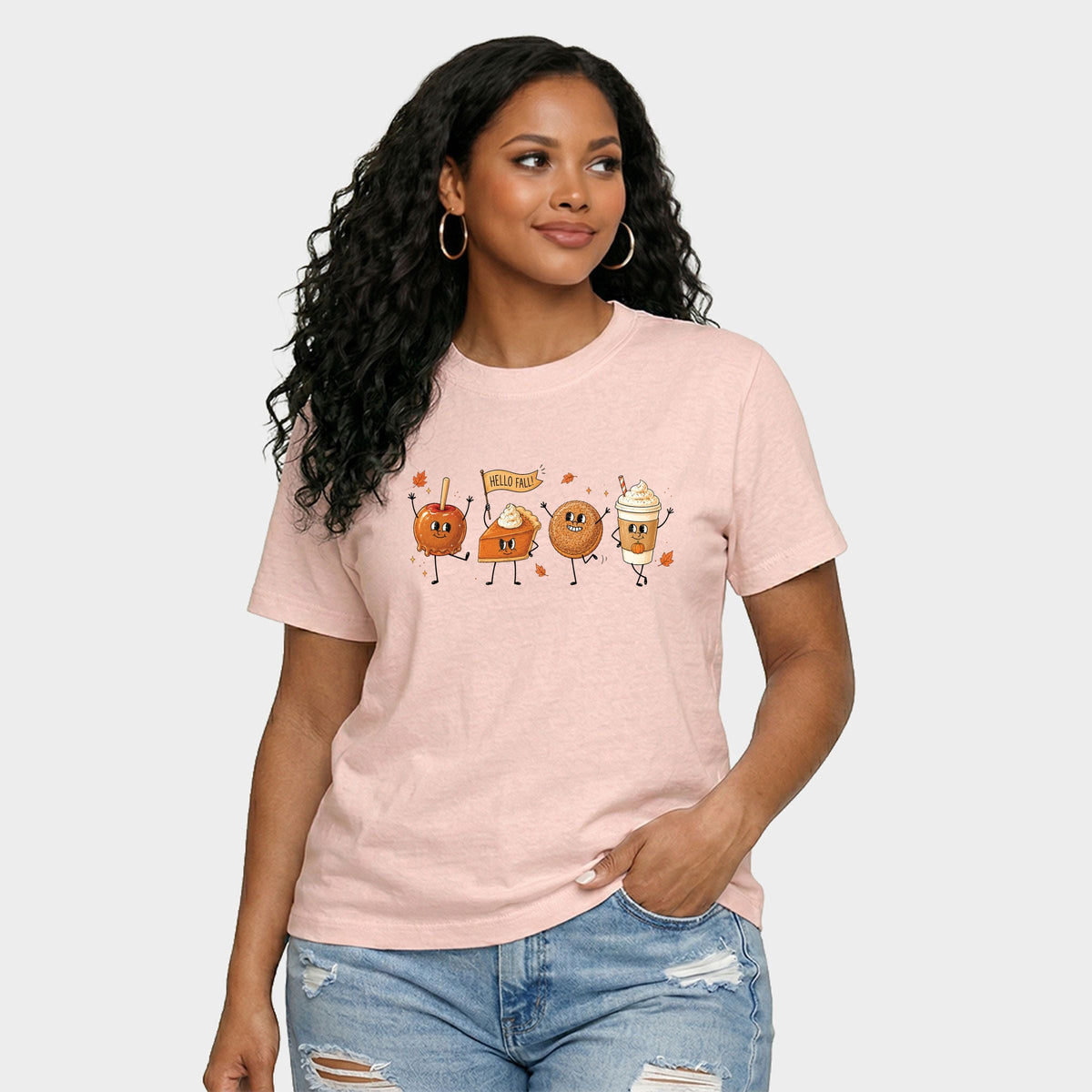 Hello Fall Stick Figures - Women's Relaxed Boxy Tee