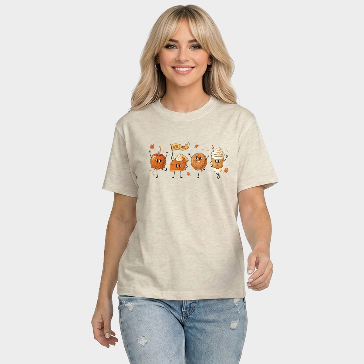 Hello Fall Stick Figures - Women's Relaxed Boxy Tee