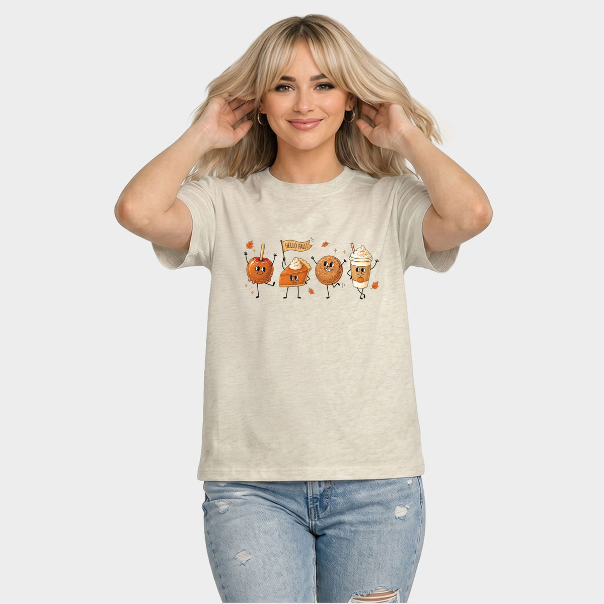 Hello Fall Stick Figures - Women's Relaxed Boxy Tee