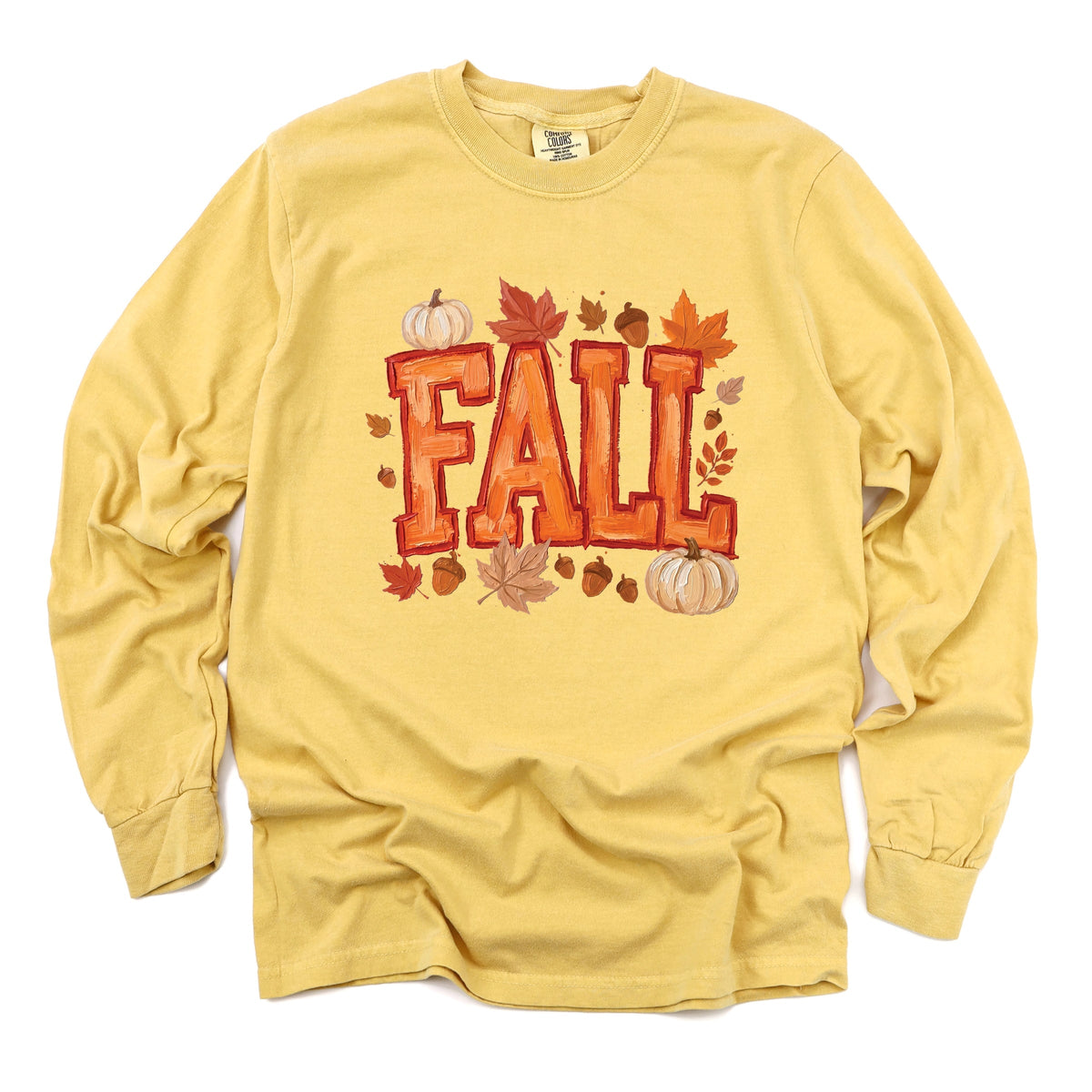 Fall Block Painted - Women's Garment Dyed Long Sleeve Graphic T-Shirt