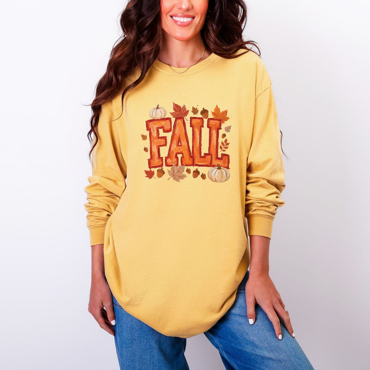 Fall Block Painted - Women's Garment Dyed Long Sleeve Graphic T-Shirt