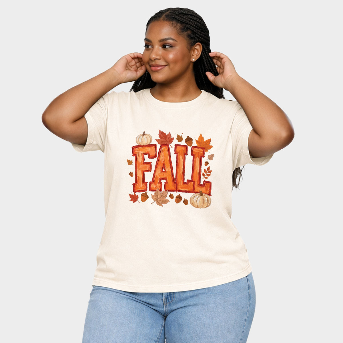 Fall Block Painted - Women's Plus Sized Garment Dyed Graphic T-Shirt